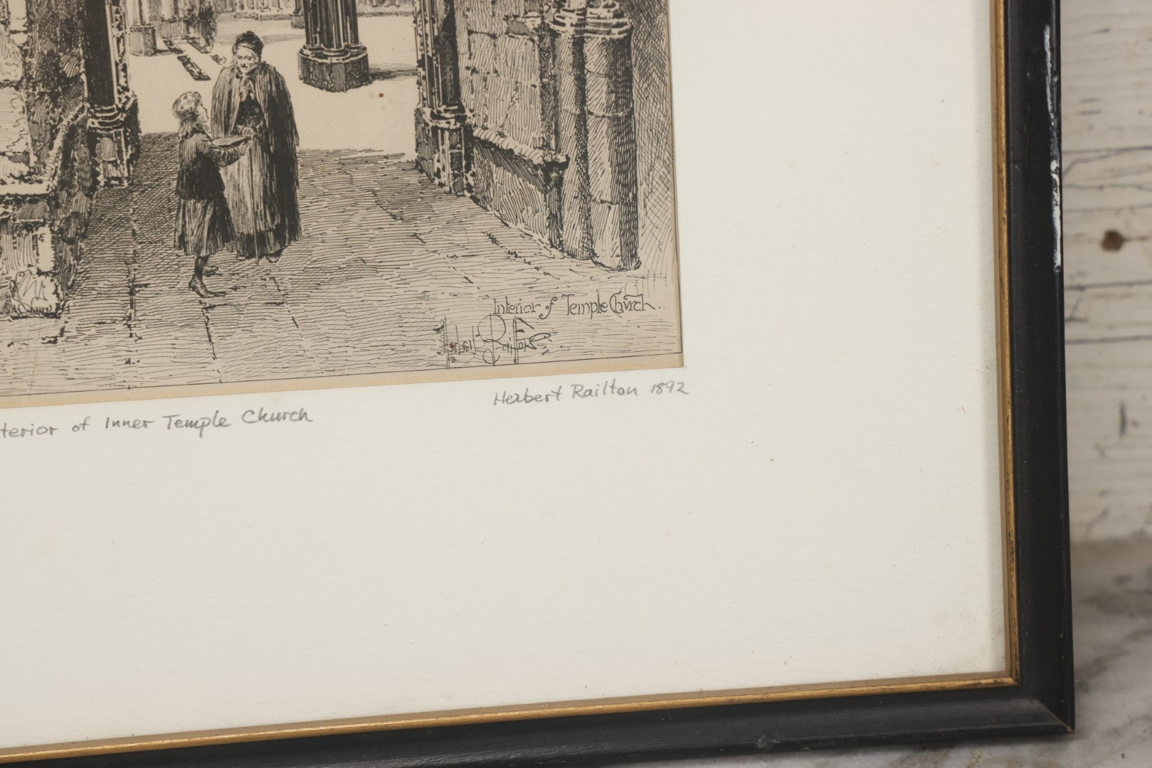 Lot 056 - Antique Etching Of The Interior Of Inner Temple Church By Herbert Railton, 1892, In Vintage Frame, 13" x 16-3/8"