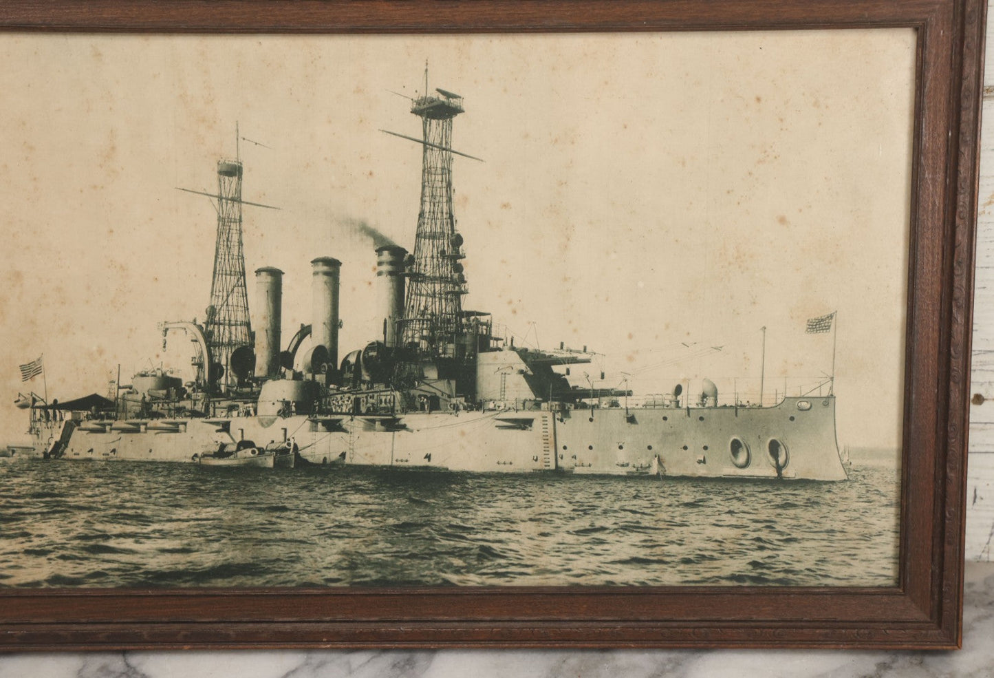 Lot 060 - Antique Photo Of U.S.S. New Jersey (BB-16) Virginia-Class United States Navy Battleship, In Original Frame, Framed By Chamberlain Bros. Picture Framing, Pittsfield, Massachusetts, 17" x 11"