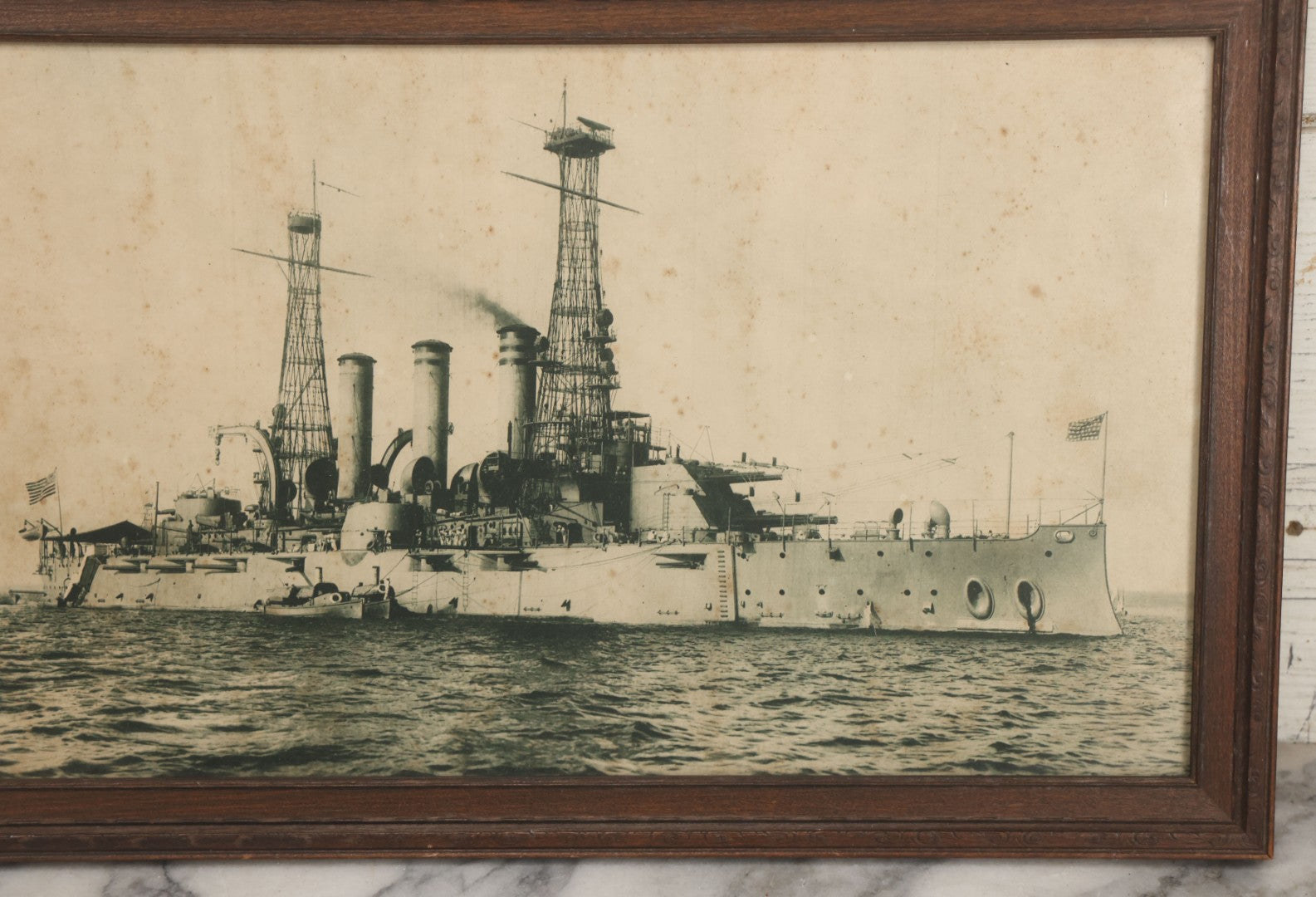 Lot 060 - Antique Photo Of U.S.S. New Jersey (BB-16) Virginia-Class United States Navy Battleship, In Original Frame, Framed By Chamberlain Bros. Picture Framing, Pittsfield, Massachusetts, 17" x 11"