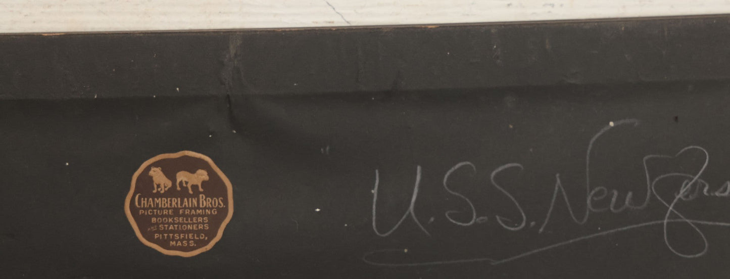 Lot 060 - Antique Photo Of U.S.S. New Jersey (BB-16) Virginia-Class United States Navy Battleship, In Original Frame, Framed By Chamberlain Bros. Picture Framing, Pittsfield, Massachusetts, 17" x 11"