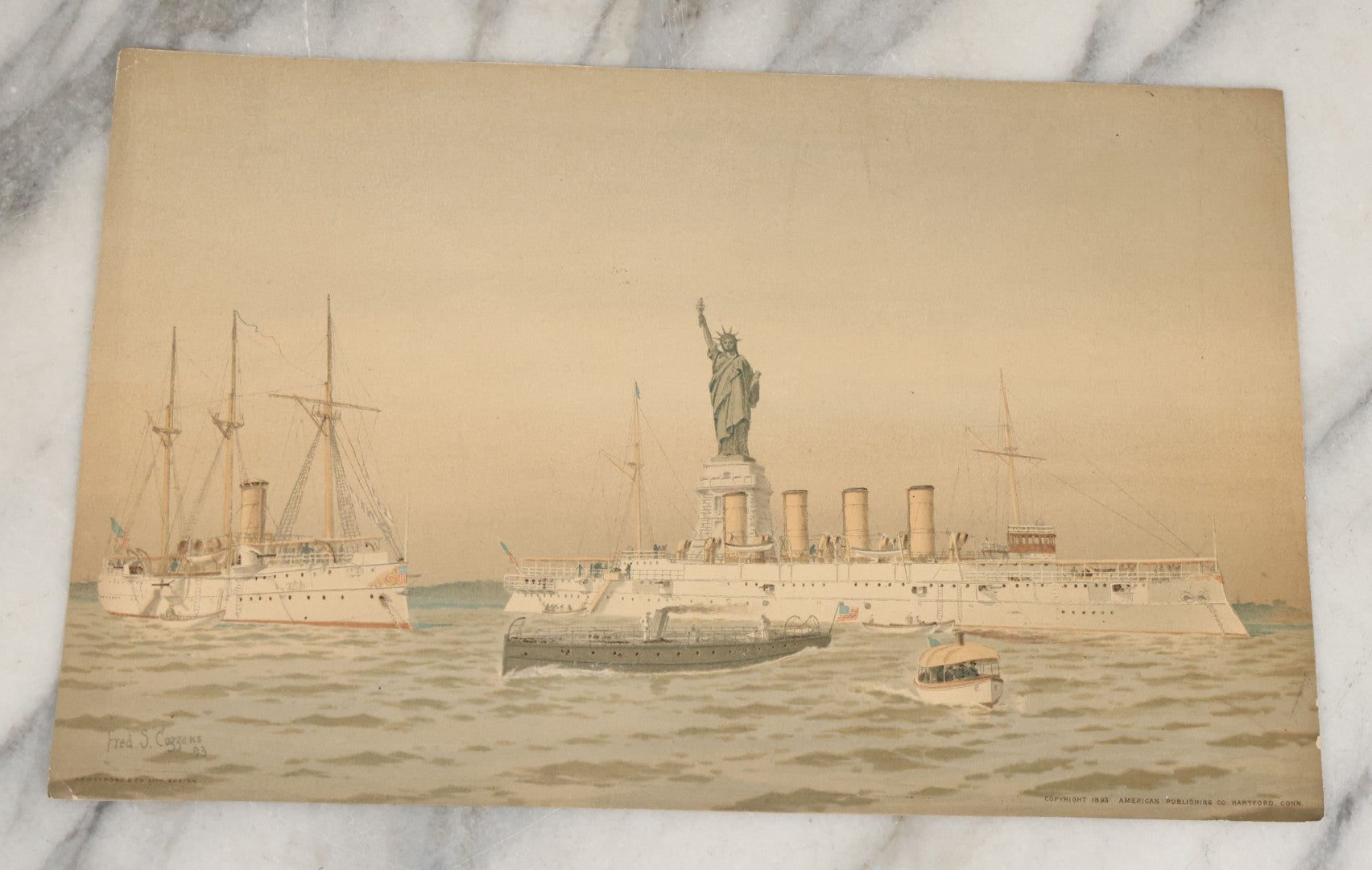 Lot 061 - Grouping Of 11 Antique Chromolithograph Prints Of U.S. Navy Battleships As Illustrated By Fred S. Cozzens, Copyright 1893 By The American Publishing Co., Hartford, Connecticut, Armstrong & Co., Lithographers, Boston