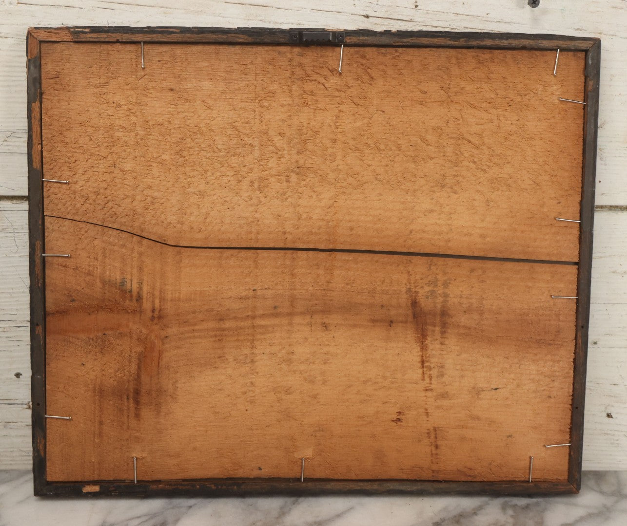 Lot 064 - Antique Boarded Photograph Of Five Happy Puppies Sitting On Lumber In Front Of Fence, In Frame, 16-1/2" x 13-5/8"