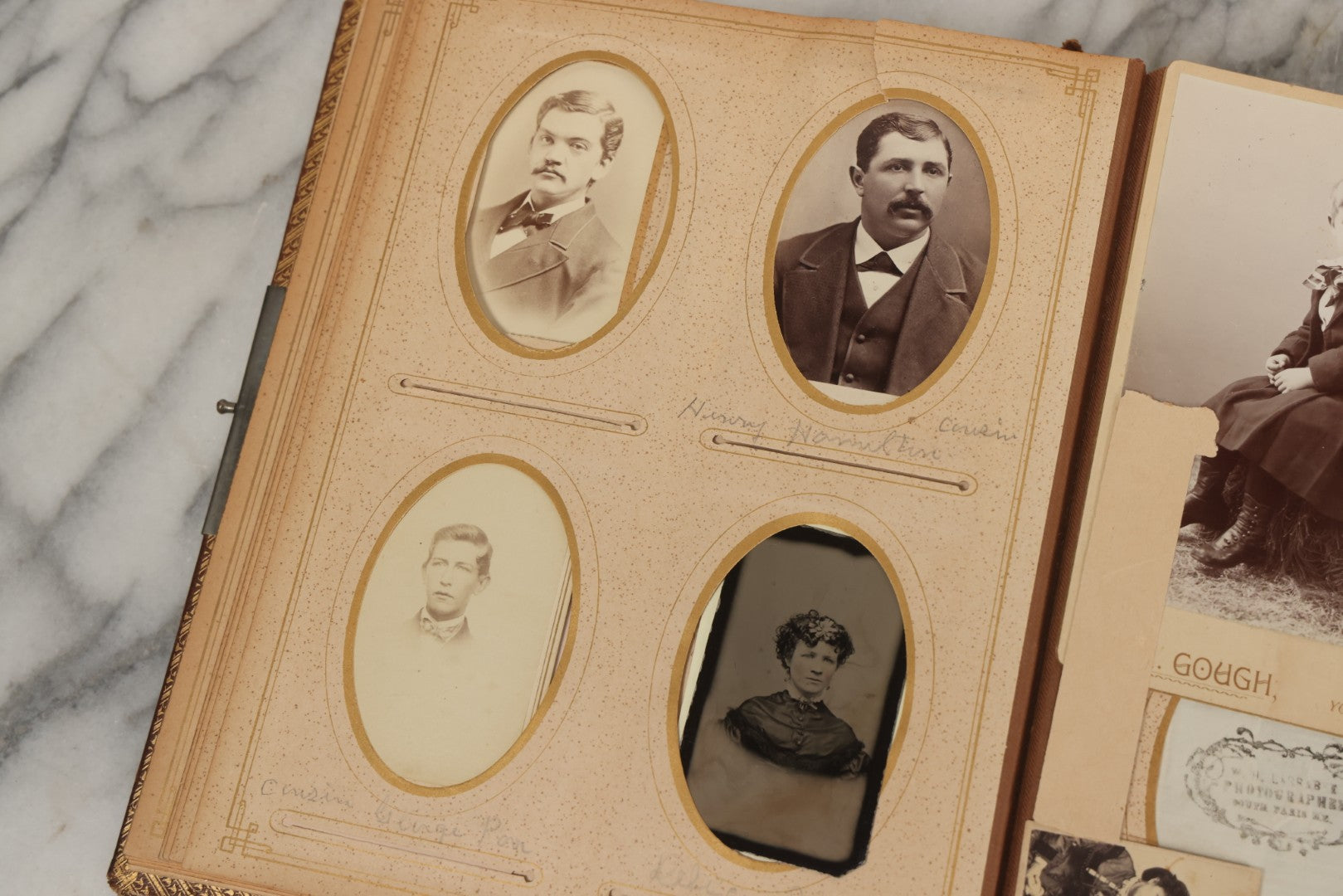 Lot 066 - Antique Victorian Photo Album With 22 Cabinet Cards, 27 Carte De Visite C.D.V.s, And Ten Tintypes, Of The Knight Family And Others