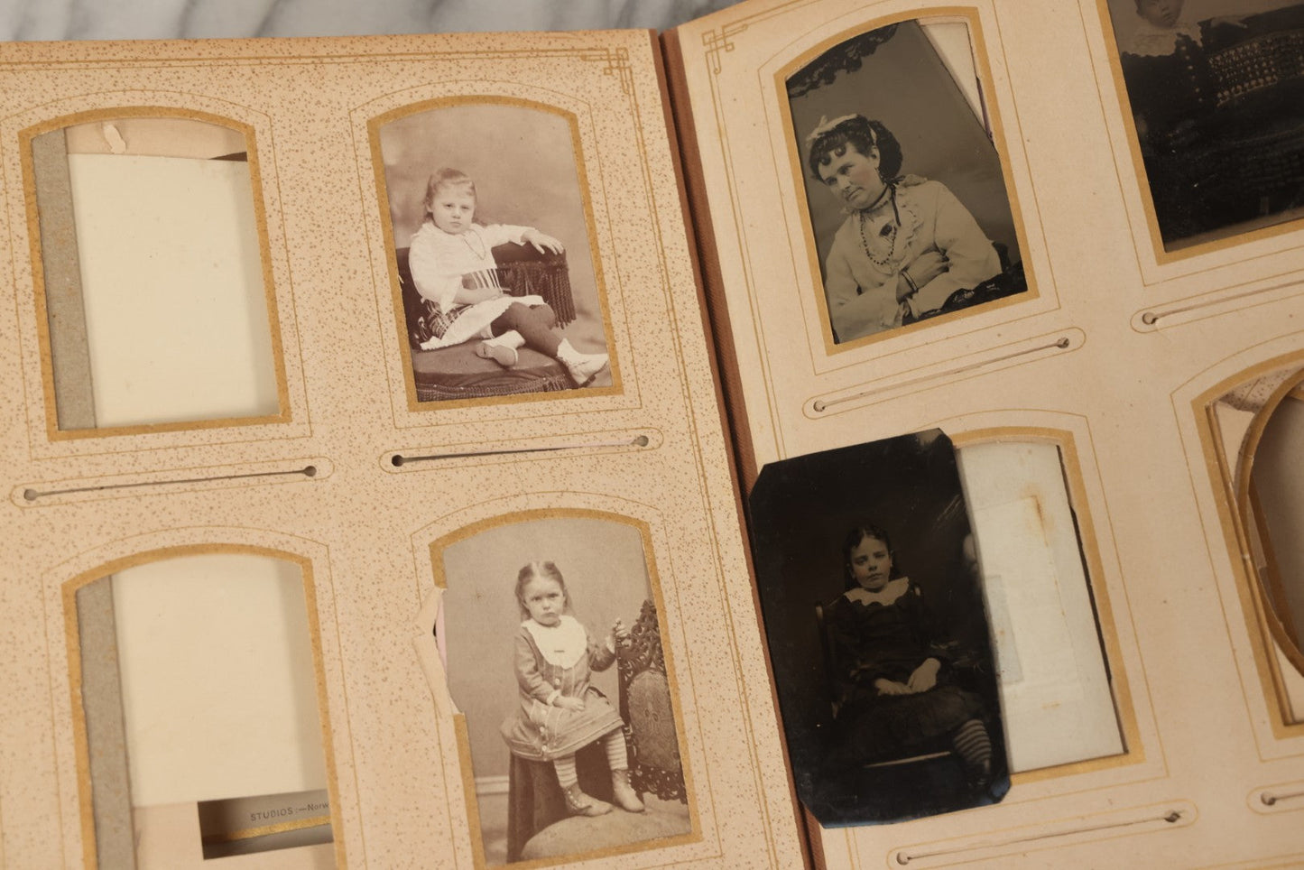 Lot 066 - Antique Victorian Photo Album With 22 Cabinet Cards, 27 Carte De Visite C.D.V.s, And Ten Tintypes, Of The Knight Family And Others