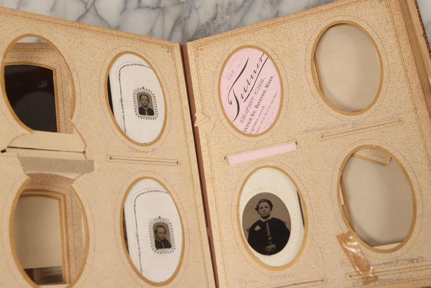 Lot 066 - Antique Victorian Photo Album With 22 Cabinet Cards, 27 Carte De Visite C.D.V.s, And Ten Tintypes, Of The Knight Family And Others