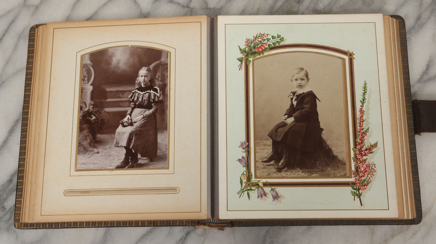 Lot 067 - Antique Victorian Cabinet Card Photo Album With Thirteen Cabinet Card Portrait Photographs Of The Seavey Family, Including Many Photos With Identification