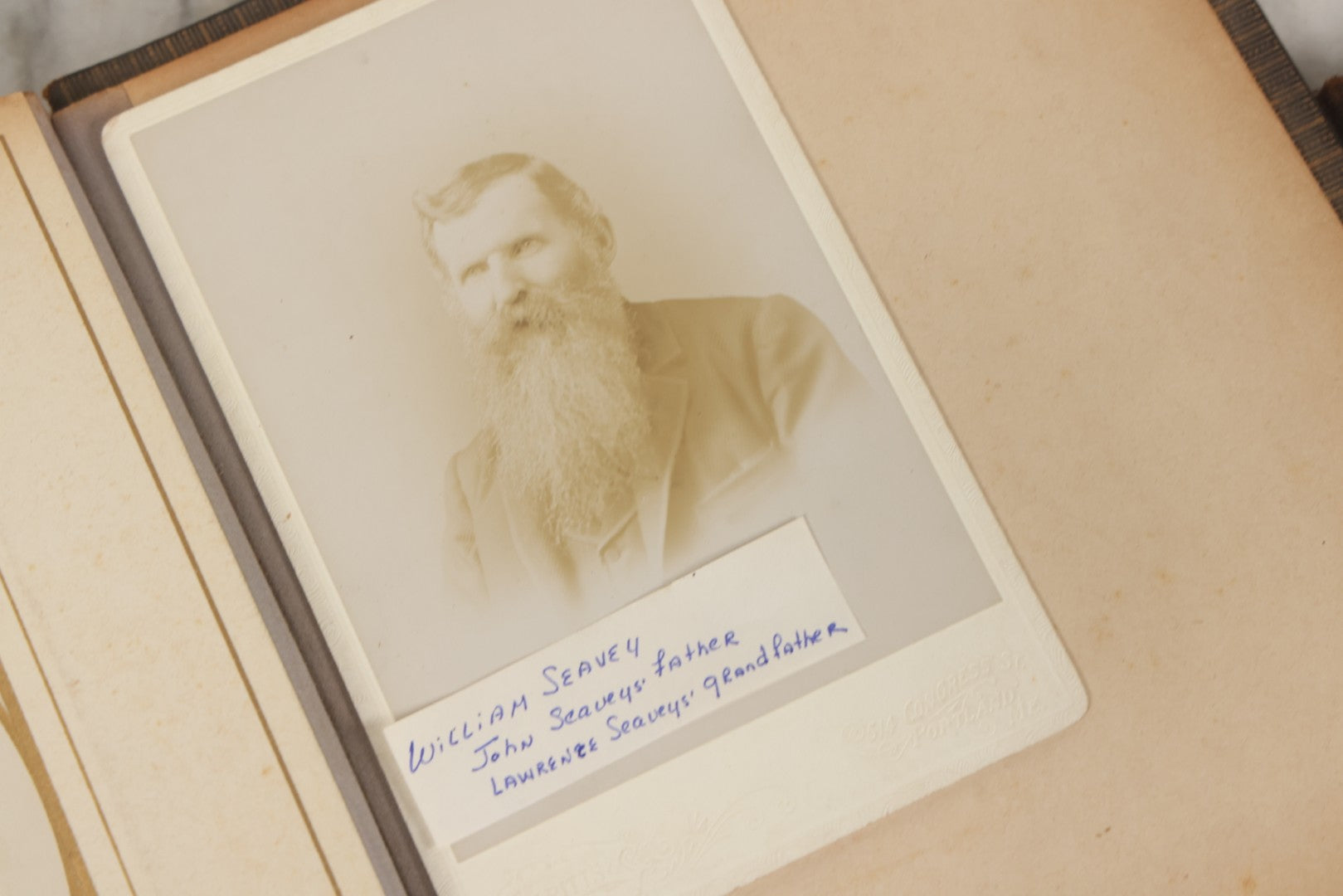 Lot 067 - Antique Victorian Cabinet Card Photo Album With Thirteen Cabinet Card Portrait Photographs Of The Seavey Family, Including Many Photos With Identification