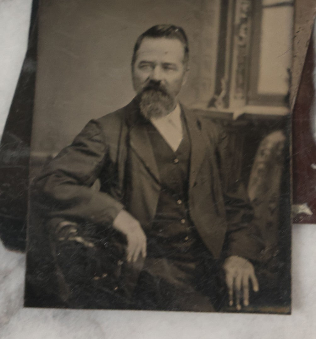 Lot 068 - Grouping Of Ten Antique Tintype Photographs Including Man In Sweater, Man With Well-Groomed Beard, And Strange Slouching Child
