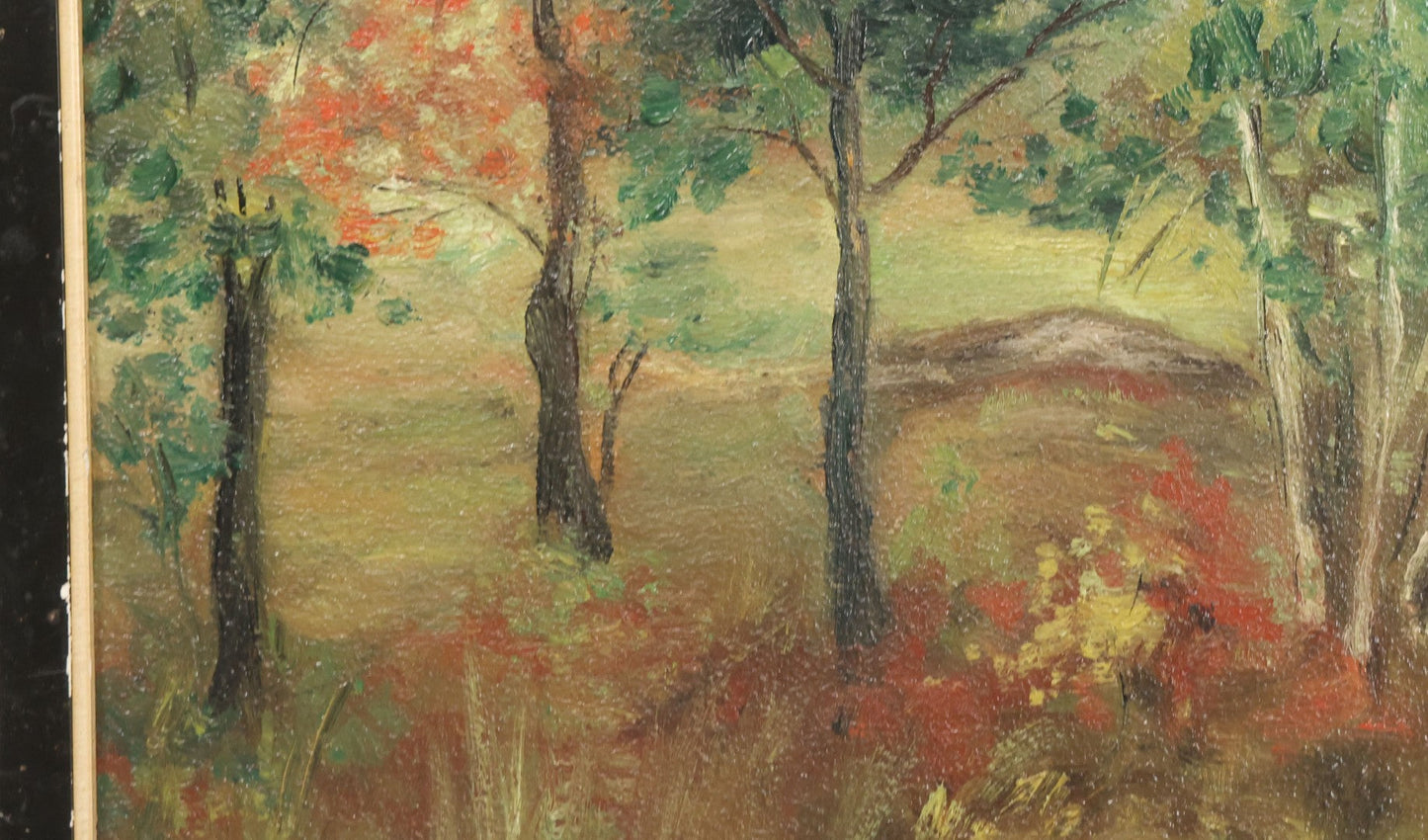 Lot 069 - Vintage Oil On Board Landscape Painting Of Fall Foliage And Trees, Artist Signed E. Stenstrom, Dated 1929, 11-1/4" x 15-1/8"