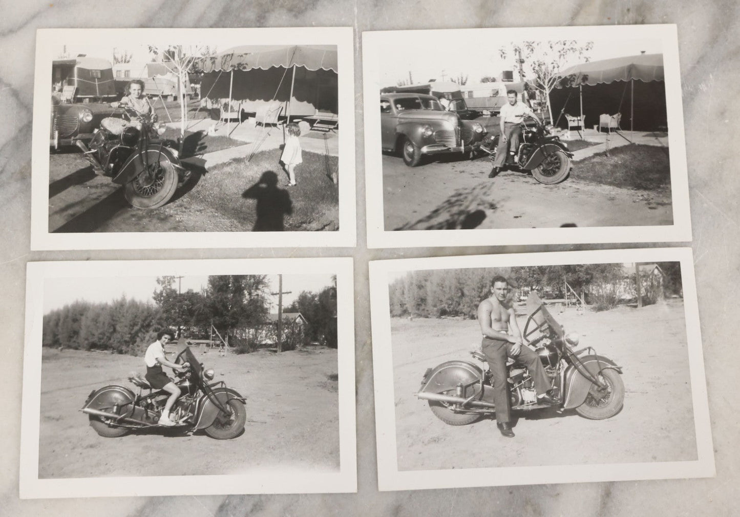 Lot 073 - Grouping Of Four Vintage Snapshot Photographs Of Men And Women Posing On Motorcycles