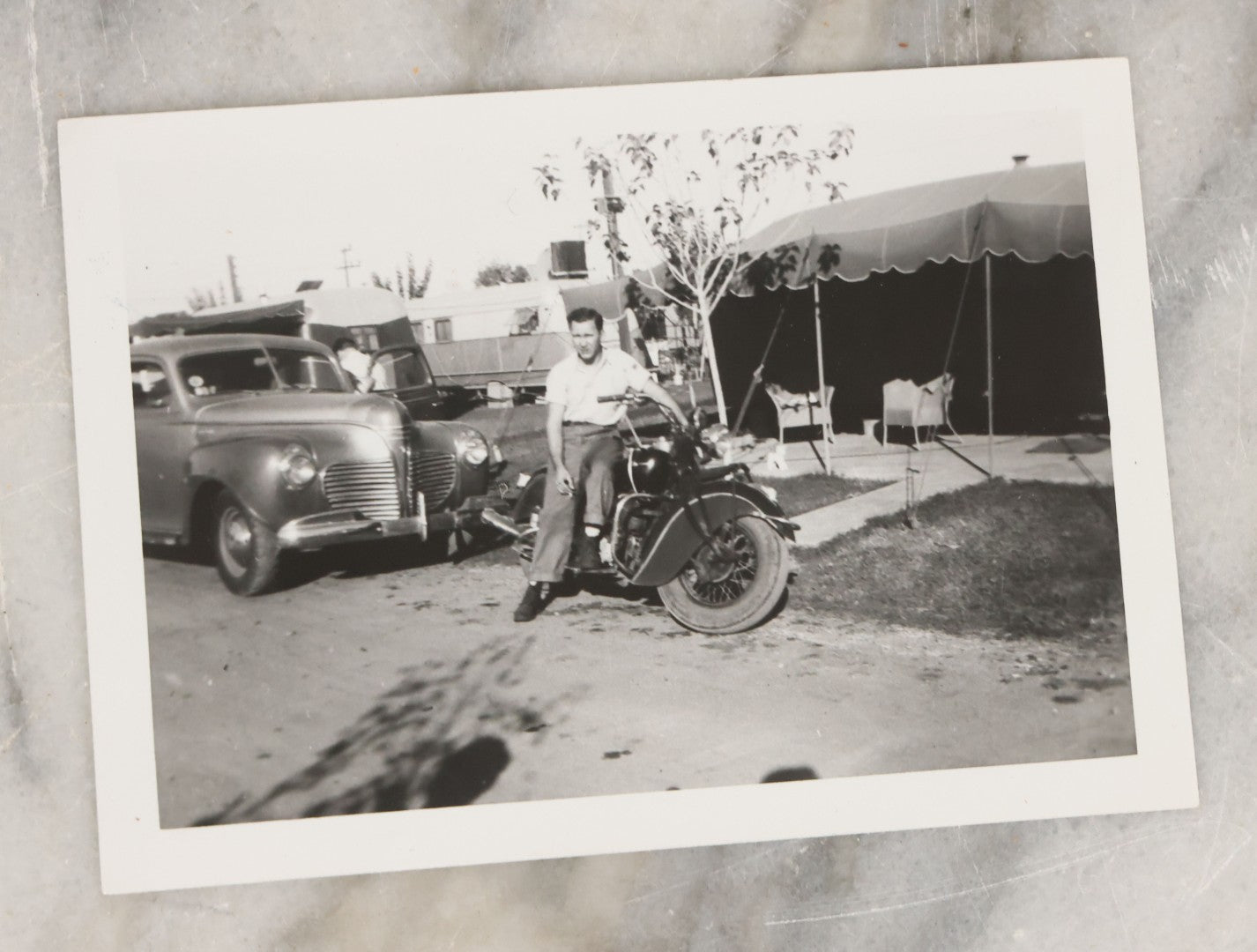 Lot 073 - Grouping Of Four Vintage Snapshot Photographs Of Men And Women Posing On Motorcycles