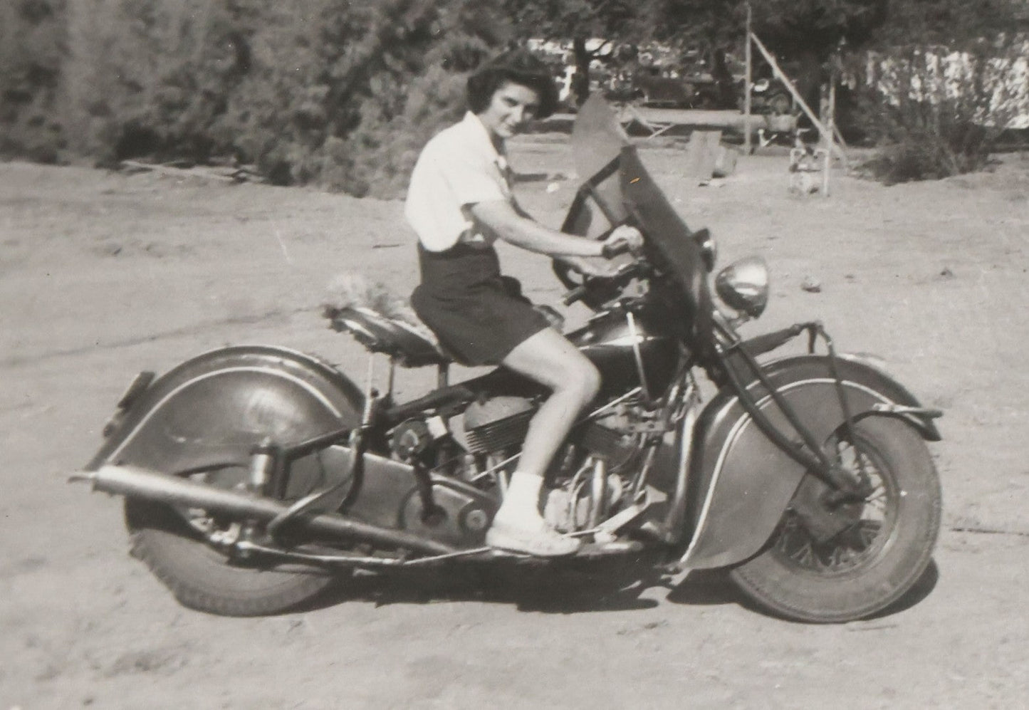Lot 073 - Grouping Of Four Vintage Snapshot Photographs Of Men And Women Posing On Motorcycles
