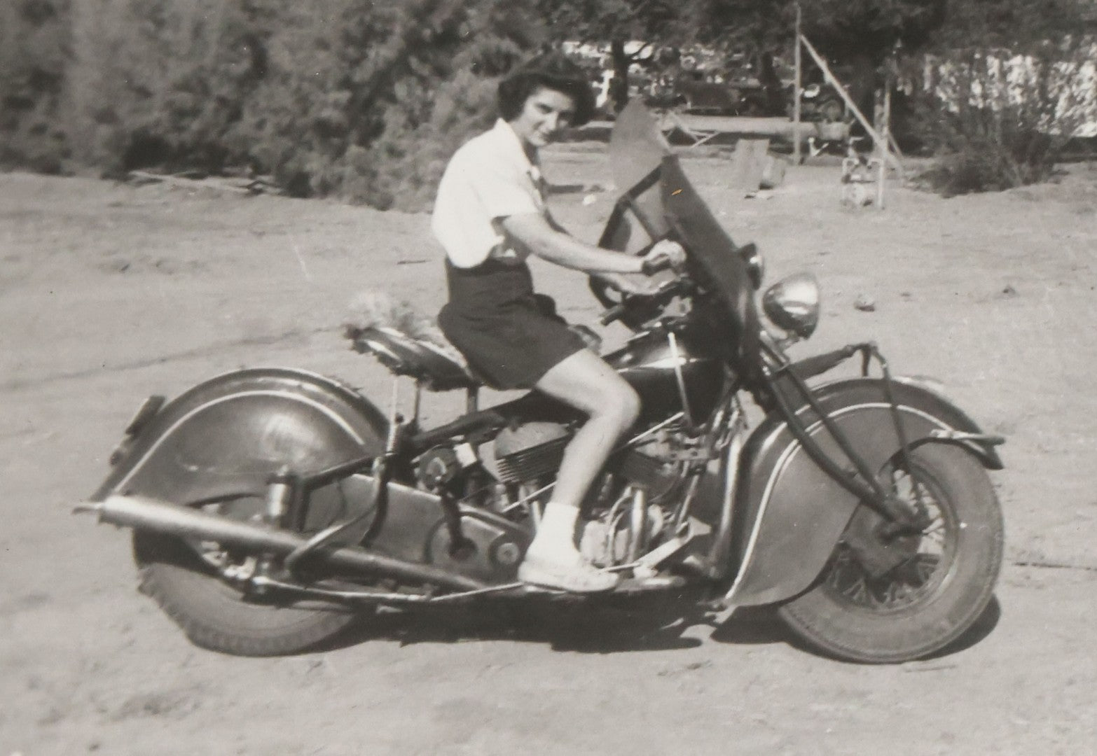 Lot 073 - Grouping Of Four Vintage Snapshot Photographs Of Men And Women Posing On Motorcycles