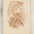 Lot 074 - Antique Carte De Visite C.D.V. Portrait Photograph Of Woman With Handmade Applied Folk Art Textile Bonnet Decoration, Burnham, Photographer, Norway, Maine