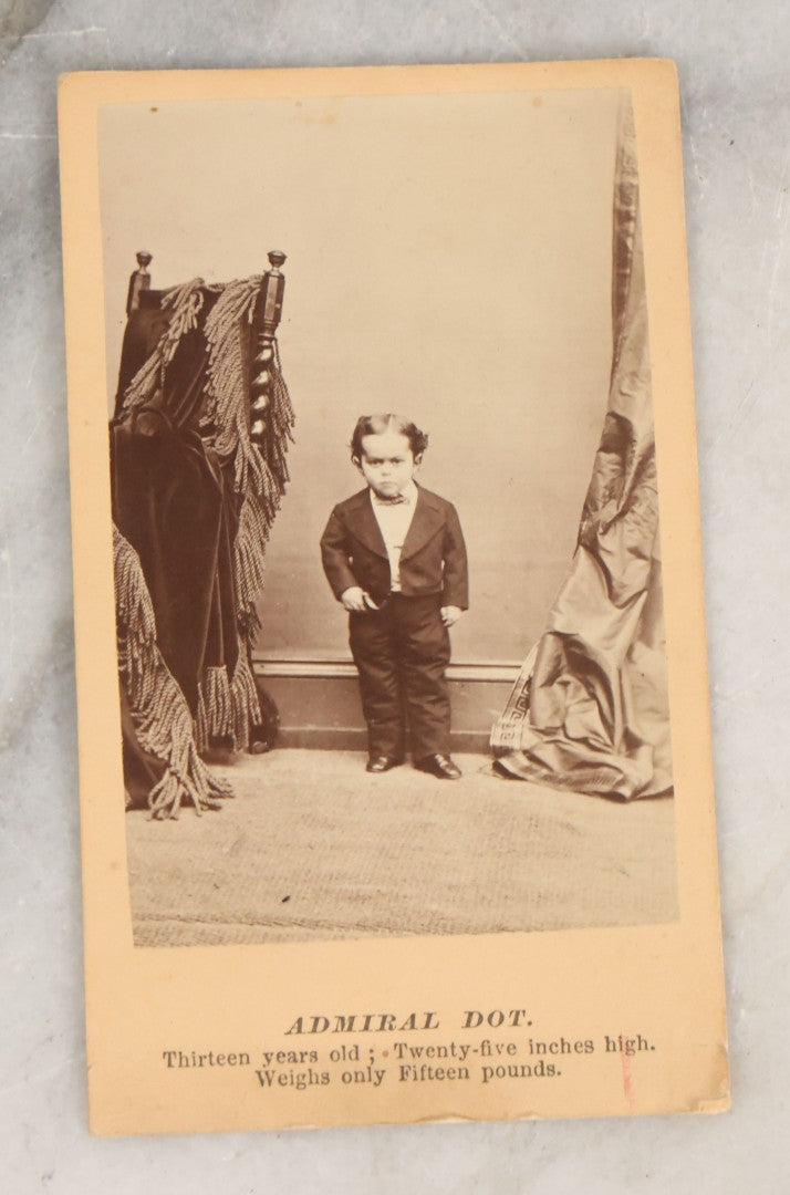 Lot 076 - Antique Carte De Visite C.D.V. Photograph Of Little Person Sideshow Performer Admiral Dot, "13 Years Old, 25 Inches High, Weighs Only 15 Pounds," Of P.T. Barnum Circus Fame, Published By E. & H.T. Anthony & Co., Broadway, New York