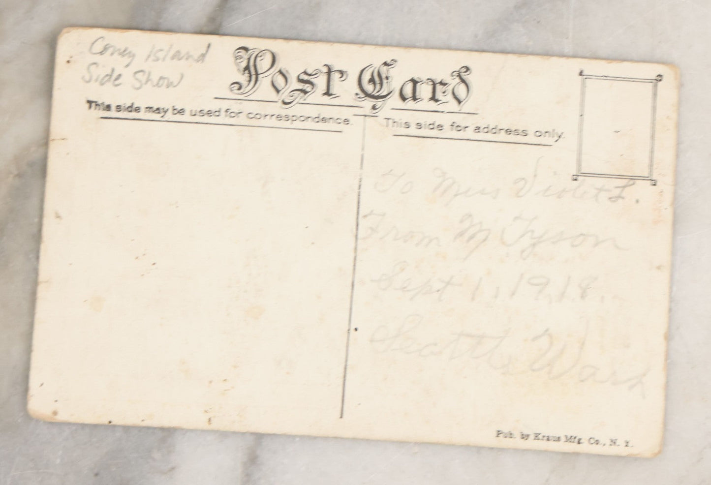 Lot 078 - Antique Sideshow Circus Souvenir Postcard Commemorating Fight Between Prince And King, Two Little People Boxers, Part Of The Coney Island Sideshow, With Note On Verso Dated 1918