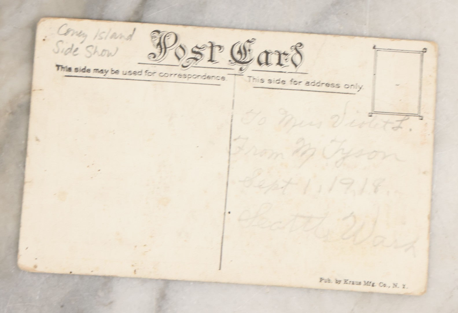 Lot 078 - Antique Sideshow Circus Souvenir Postcard Commemorating Fight Between Prince And King, Two Little People Boxers, Part Of The Coney Island Sideshow, With Note On Verso Dated 1918