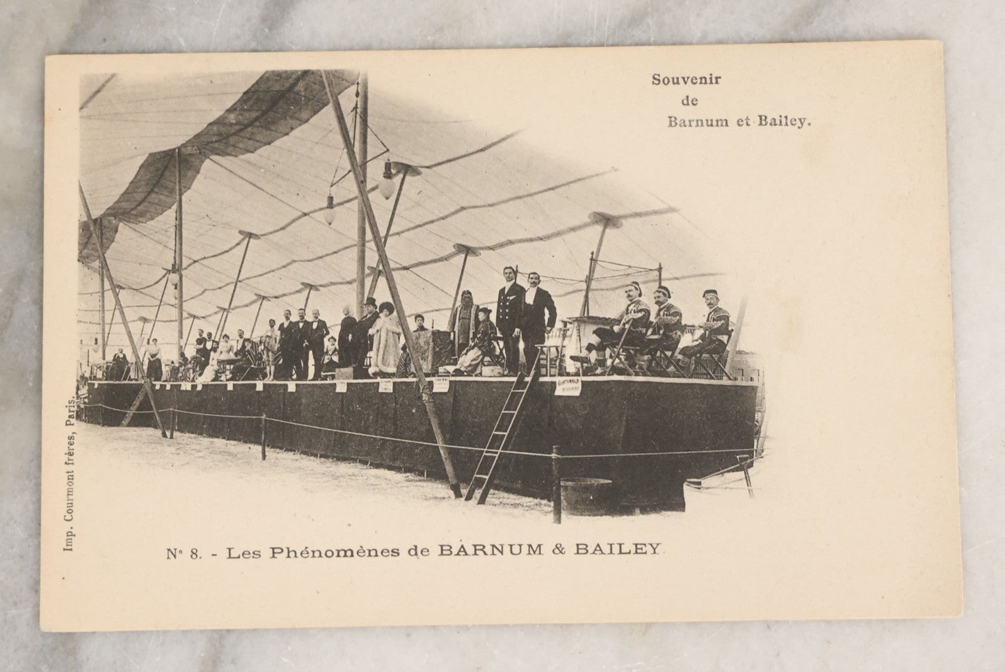 Lot 079 - Antique Sideshow Circus Souvenir French Postcard, Series No. 8, "Les Phénomènes De Barnum & Bailey," Circus Freak Show Performers On Stage, Printed By Courmont Frères, Paris, France