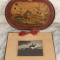 Lot 082 - Pair Of Vintage Fox Hunt Collectibles, Including Decoupage Tray And Souvenir Photo Of Hunter On Horseback With Hunting Dogs