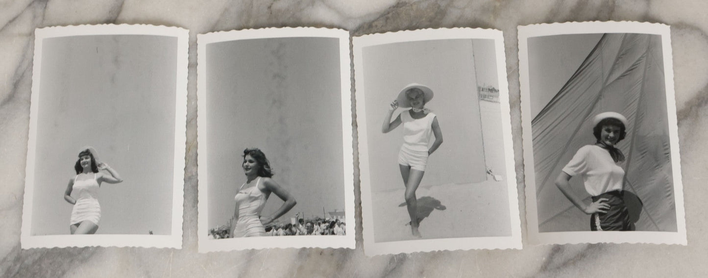 Lot 085 - Grouping Of Thirteen Vintage Black And White Snapshot Photographs Of Stylish Women On Vacation And Other Scenes