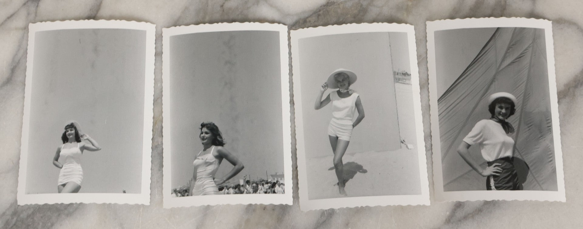 Lot 085 - Grouping Of Thirteen Vintage Black And White Snapshot Photographs Of Stylish Women On Vacation And Other Scenes