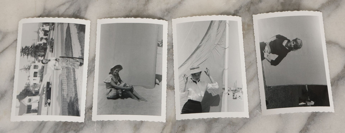Lot 085 - Grouping Of Thirteen Vintage Black And White Snapshot Photographs Of Stylish Women On Vacation And Other Scenes