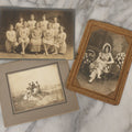 Lot 090 - Grouping Of Three Antique Photographs Of Women Including School Girls In Sweaters With "R" Insignia, Hikers, And Studio Portrait Of Woman In Fancy Dress