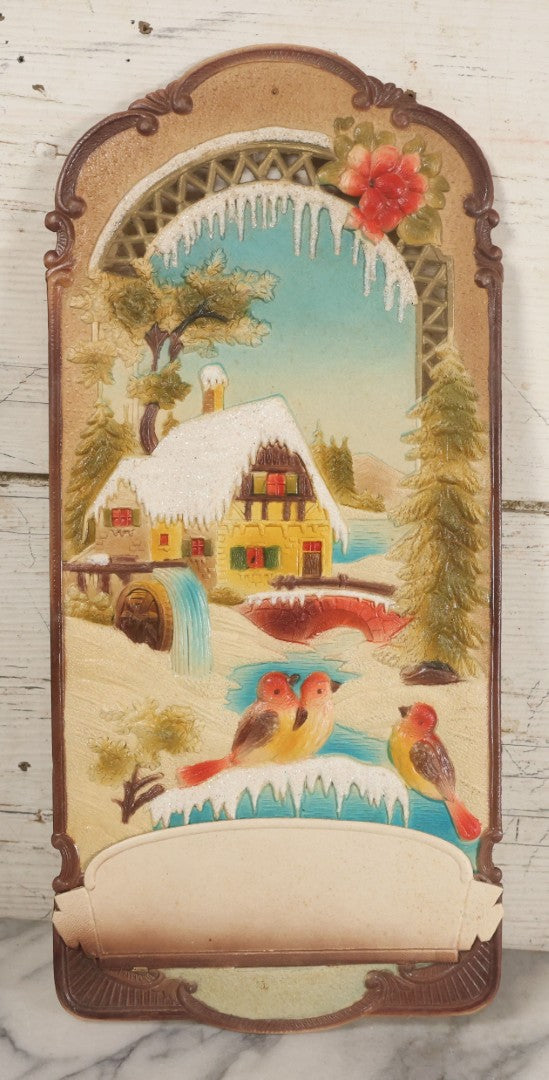 Lot 095 - Pair Of Vintage Embossed Die Cut Paper Pulp Advertising Calendar Blanks Featuring Winter Scenes With Mountain Cabin And Animals, Made In Western Germany, No. 6211 And No. 6203