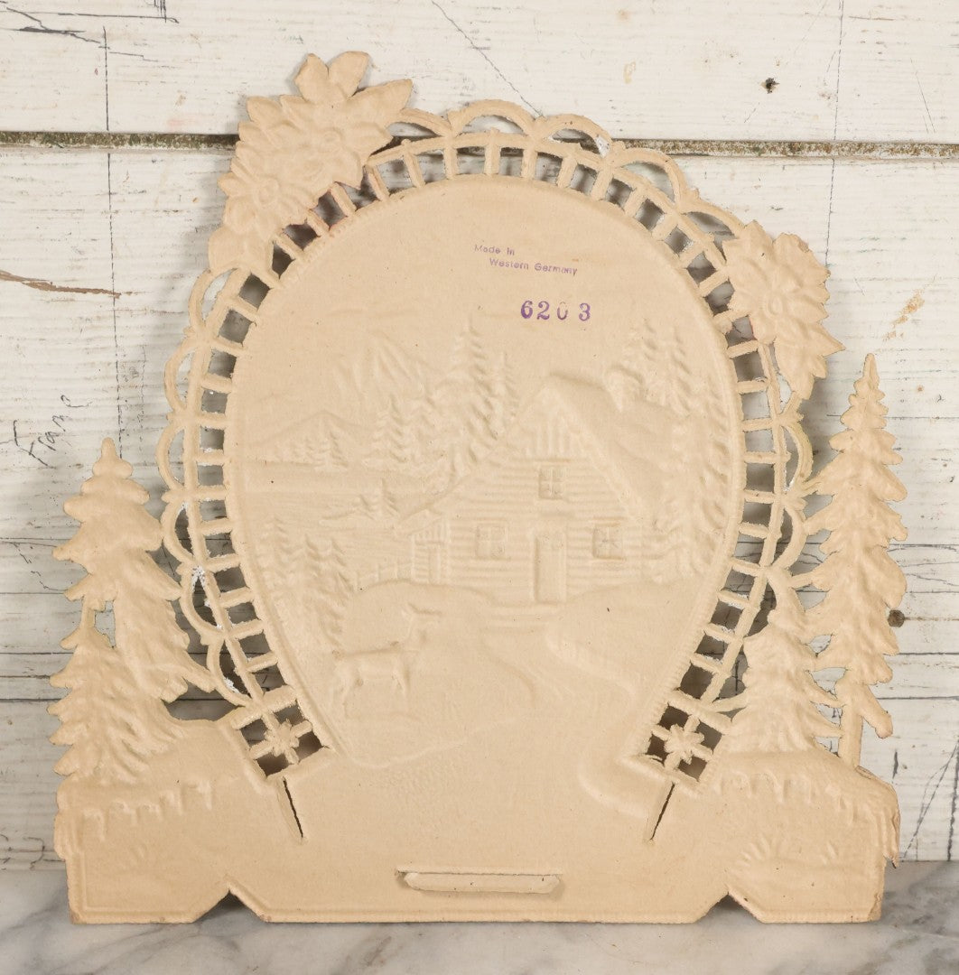 Lot 095 - Pair Of Vintage Embossed Die Cut Paper Pulp Advertising Calendar Blanks Featuring Winter Scenes With Mountain Cabin And Animals, Made In Western Germany, No. 6211 And No. 6203