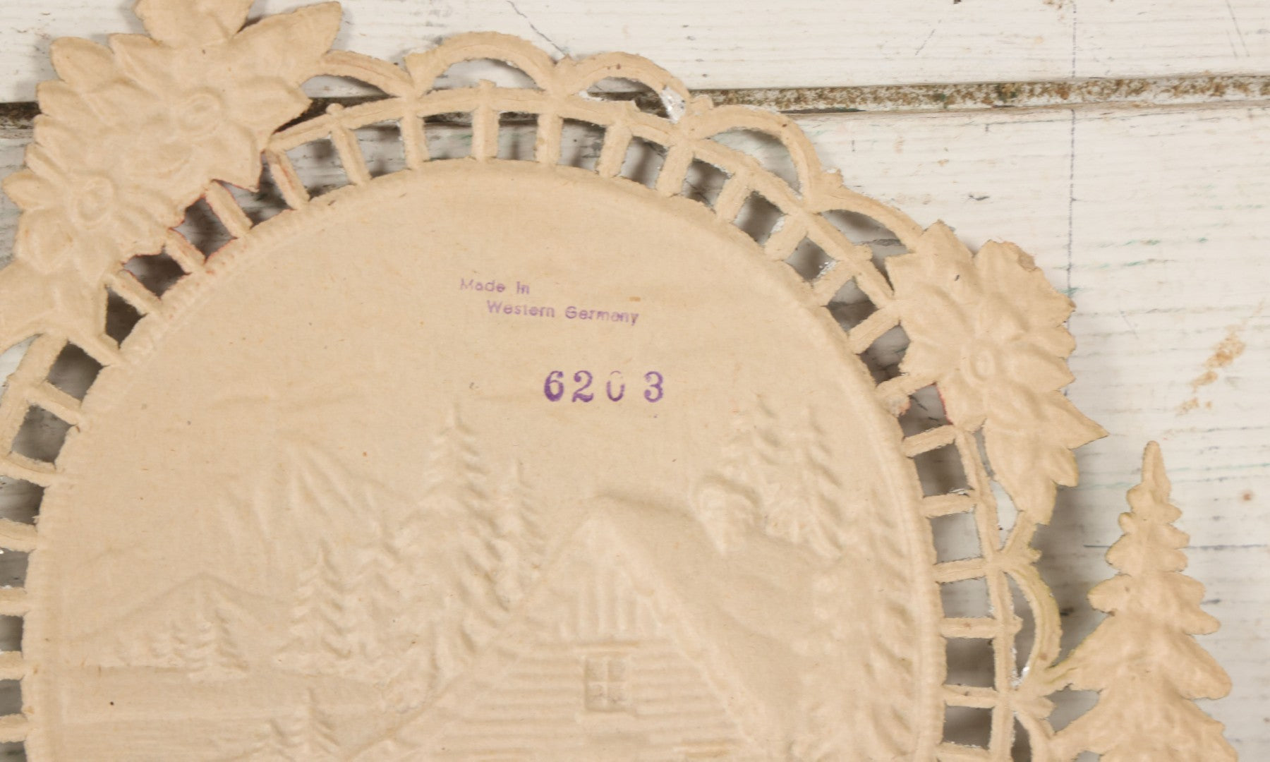 Lot 095 - Pair Of Vintage Embossed Die Cut Paper Pulp Advertising Calendar Blanks Featuring Winter Scenes With Mountain Cabin And Animals, Made In Western Germany, No. 6211 And No. 6203