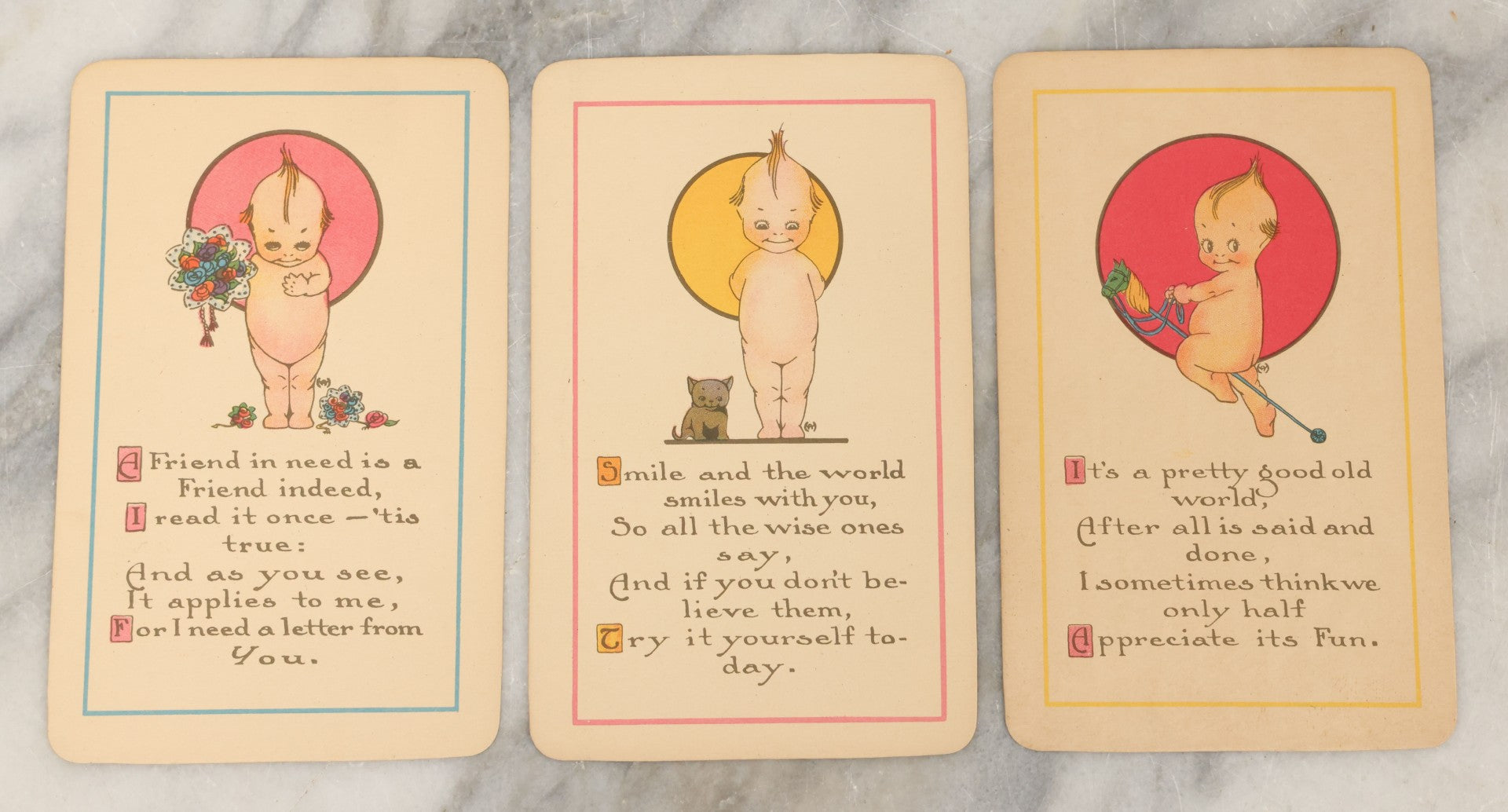 Lot 097 - Grouping Of Three Antique Kewpie Color Greeting Cards, Published In 1907 By The J. Raymond Howe Co., Chicago