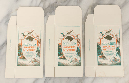 Lot 098 - Grouping Of Three Unused New Old Stock N.O.S. Advertising Boxes For Rod And Gun Smoking Mixture, Manufactured By John Weisert Tobacco Co., St. Louis, Missouri