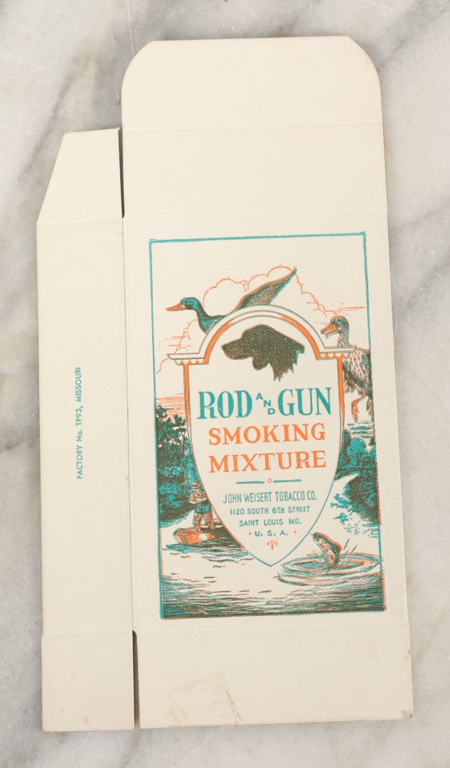 Lot 098 - Grouping Of Three Unused New Old Stock N.O.S. Advertising Boxes For Rod And Gun Smoking Mixture, Manufactured By John Weisert Tobacco Co., St. Louis, Missouri