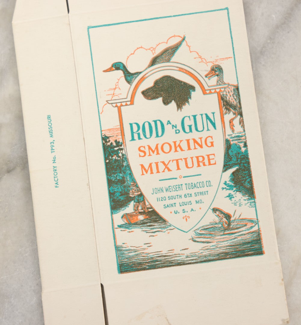 Lot 098 - Grouping Of Three Unused New Old Stock N.O.S. Advertising Boxes For Rod And Gun Smoking Mixture, Manufactured By John Weisert Tobacco Co., St. Louis, Missouri