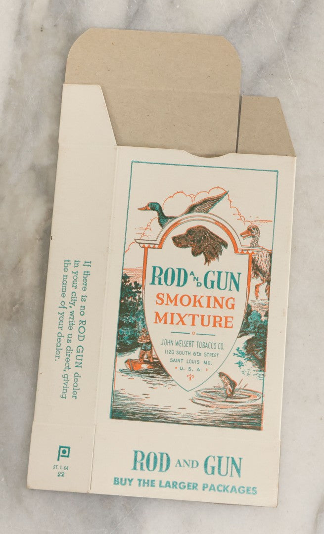 Lot 098 - Grouping Of Three Unused New Old Stock N.O.S. Advertising Boxes For Rod And Gun Smoking Mixture, Manufactured By John Weisert Tobacco Co., St. Louis, Missouri