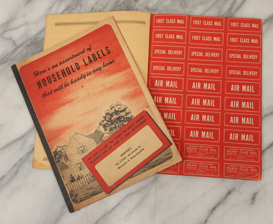 Lot 101 - Pair Of Vintage Booklets Containing "An Assortment Of Household Labels That Will Be Handy In Any Home," Advertising Booklets For Sawyer's Building Materials, Worcester, Massachusetts, Note Many Labels Stuck Together