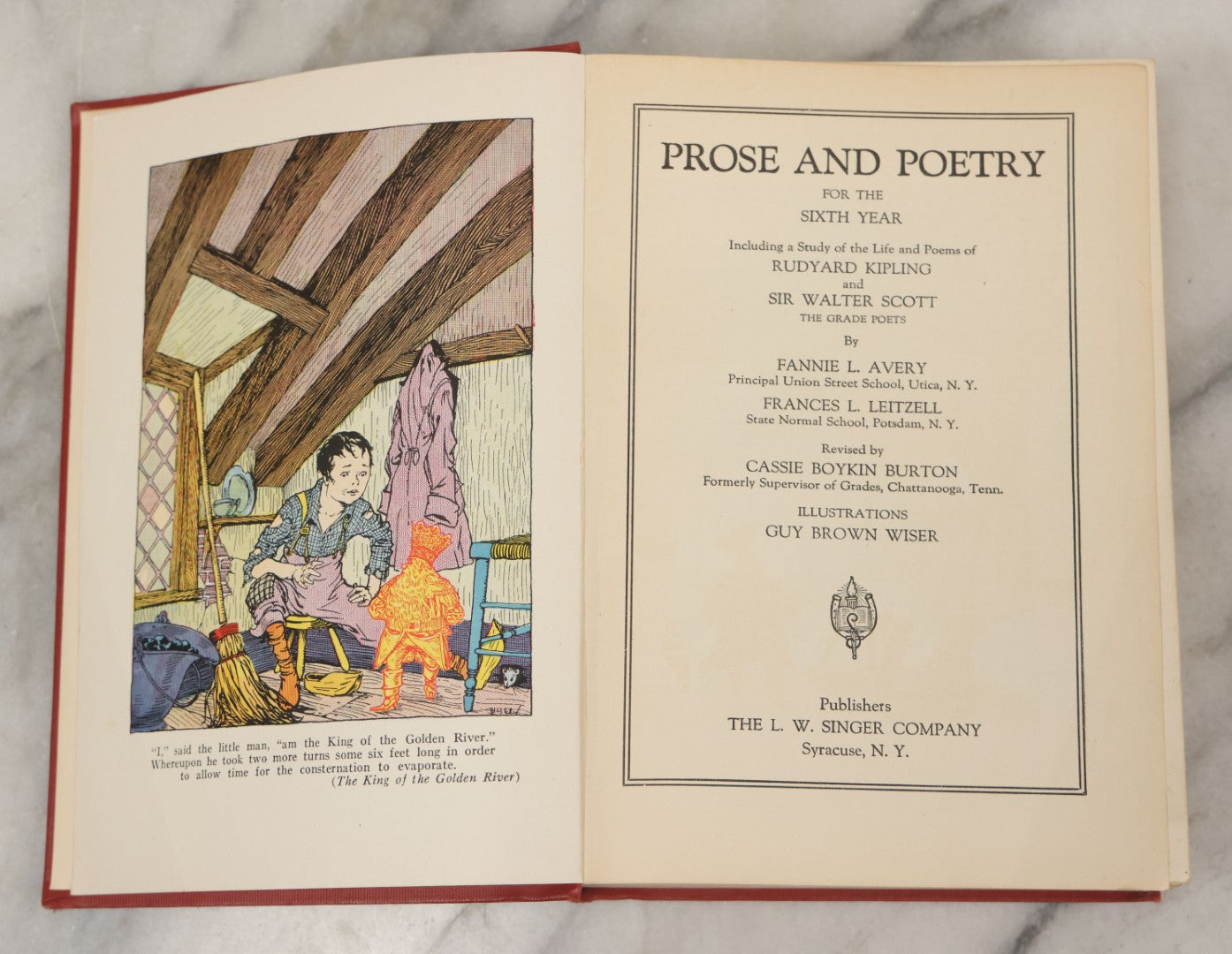 Lot 114 - "Prose And Poetry For The Sixth Year, Including A Study Of The Life And Poems Of Rudyard Kipling And Sir Walter Scott" Vintage School Textbook With Illustrations By Guy Brown Wiser, The L.W. Singer Company, Publisher, Syracuse, New York, 1929