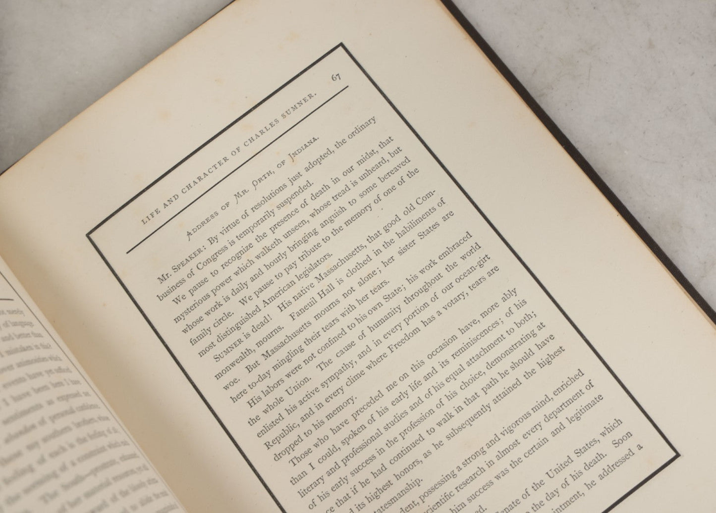 Lot 125 - "Memorial Addresses On Charles Sumner, April 27th, 1874" Antique Book On The Life And Character Of Massachusetts Senator Charles Sumner, Government Printing Office, Washington, 1874
