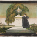 Lot 002 - Antique Hand-Colored Mourning Lithograph With Widow Weeping Beside Grave Monument And Willow Tree With Church And Sailboat In Background, "To The Memory Of" With Faded Ink Handwriting, In Frame, 16-1/2" x 13-1/2"