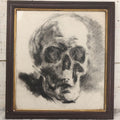 Lot 004 - Vintage Hand-Drawn Academic Human Skull Study, Charcoal On Paper, With Dark Shading, In Antique Wood Frame, 17-5/8" x 19-1/8"