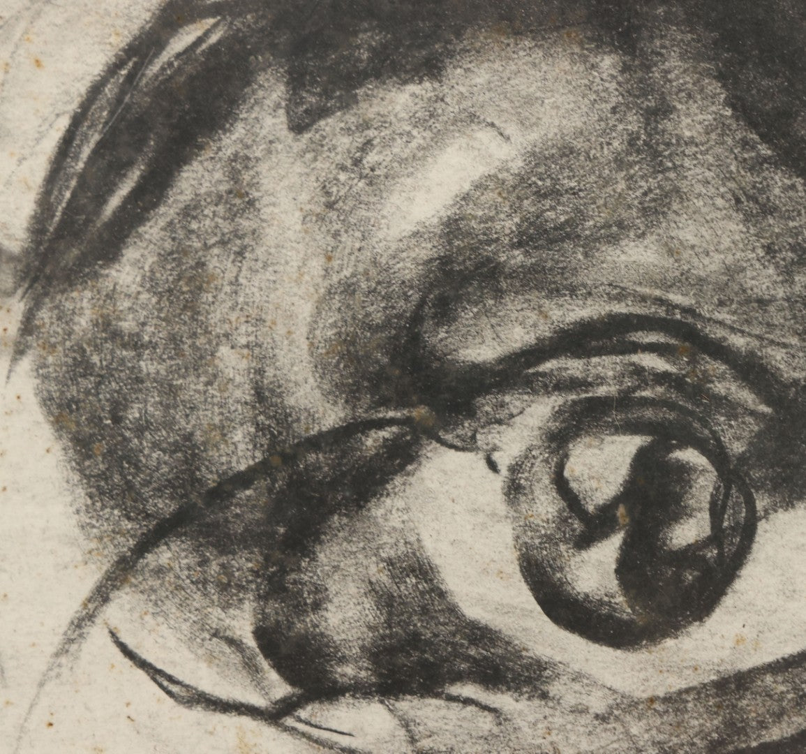 Lot 005 - Vintage Hand-Drawn Academic Modernist Expressionist Portrait Study Of Man's Face, Charcoal On Paper, In Antique Wood Frame, 21-3/4" x 25-3/4"