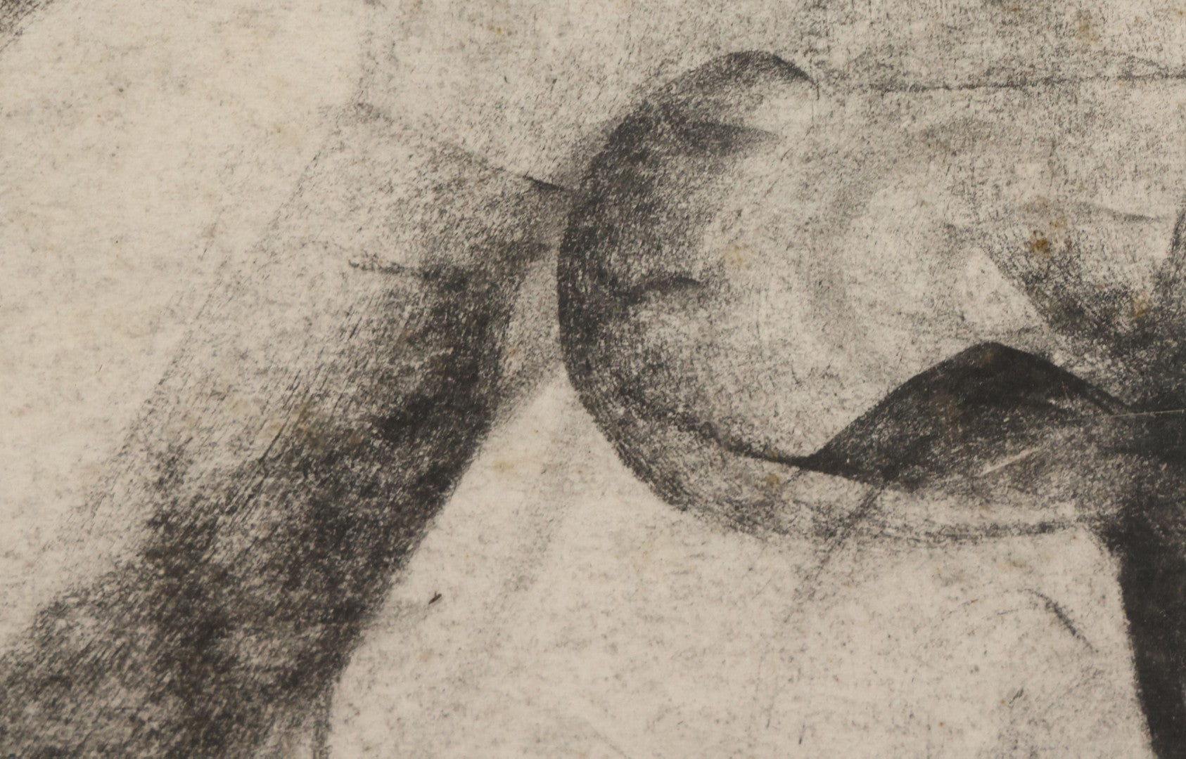 Lot 005 - Vintage Hand-Drawn Academic Modernist Expressionist Portrait Study Of Man's Face, Charcoal On Paper, In Antique Wood Frame, 21-3/4" x 25-3/4"