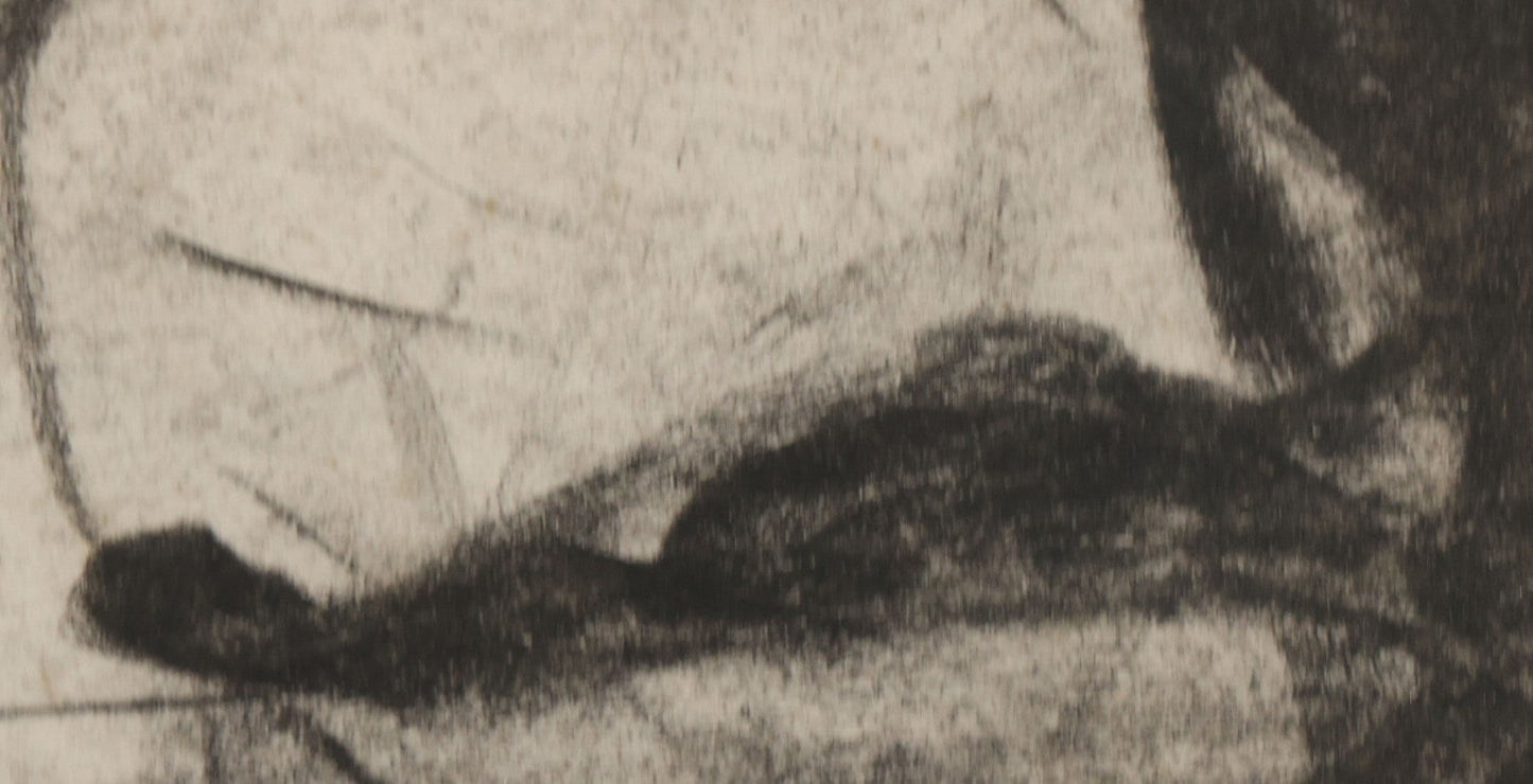 Lot 005 - Vintage Hand-Drawn Academic Modernist Expressionist Portrait Study Of Man's Face, Charcoal On Paper, In Antique Wood Frame, 21-3/4" x 25-3/4"