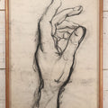 Lot 006 - Vintage Hand-Drawn Academic Anatomical Hand Study, Charcoal On Paper, In Vintage Wood Frame, 18-1/2" x 24-1/2"