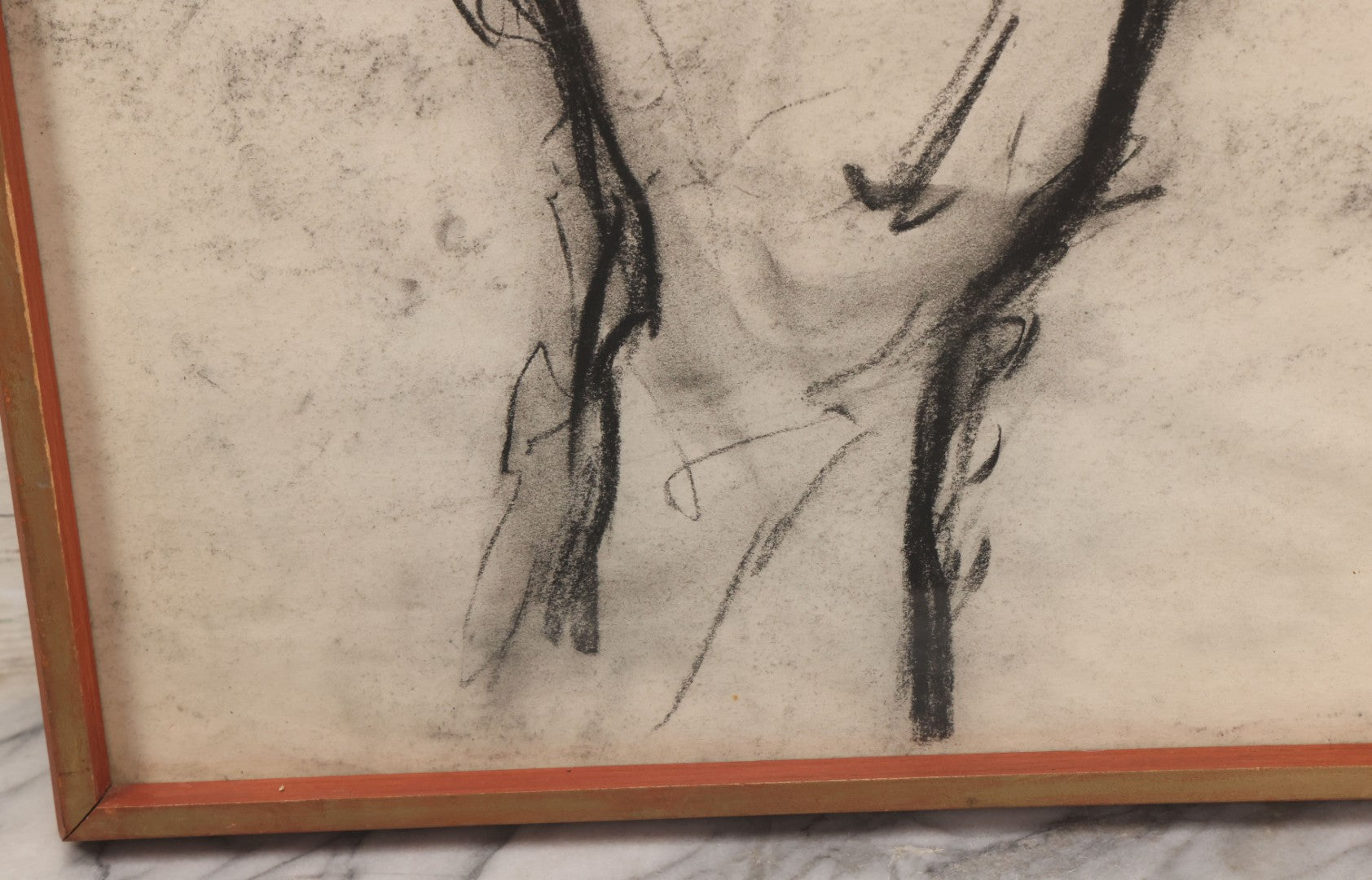 Lot 006 - Vintage Hand-Drawn Academic Anatomical Hand Study, Charcoal On Paper, In Vintage Wood Frame, 18-1/2" x 24-1/2"