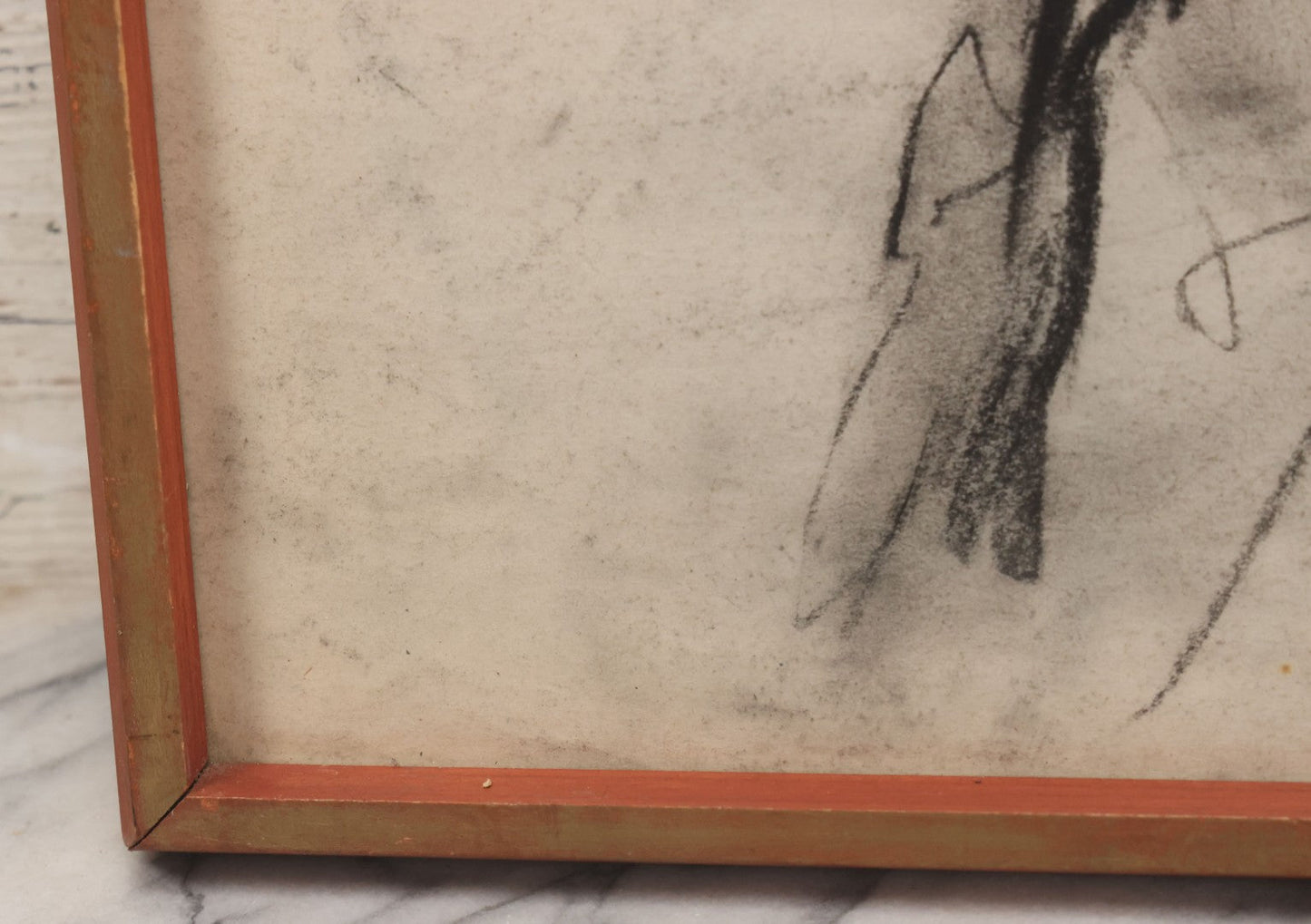 Lot 006 - Vintage Hand-Drawn Academic Anatomical Hand Study, Charcoal On Paper, In Vintage Wood Frame, 18-1/2" x 24-1/2"