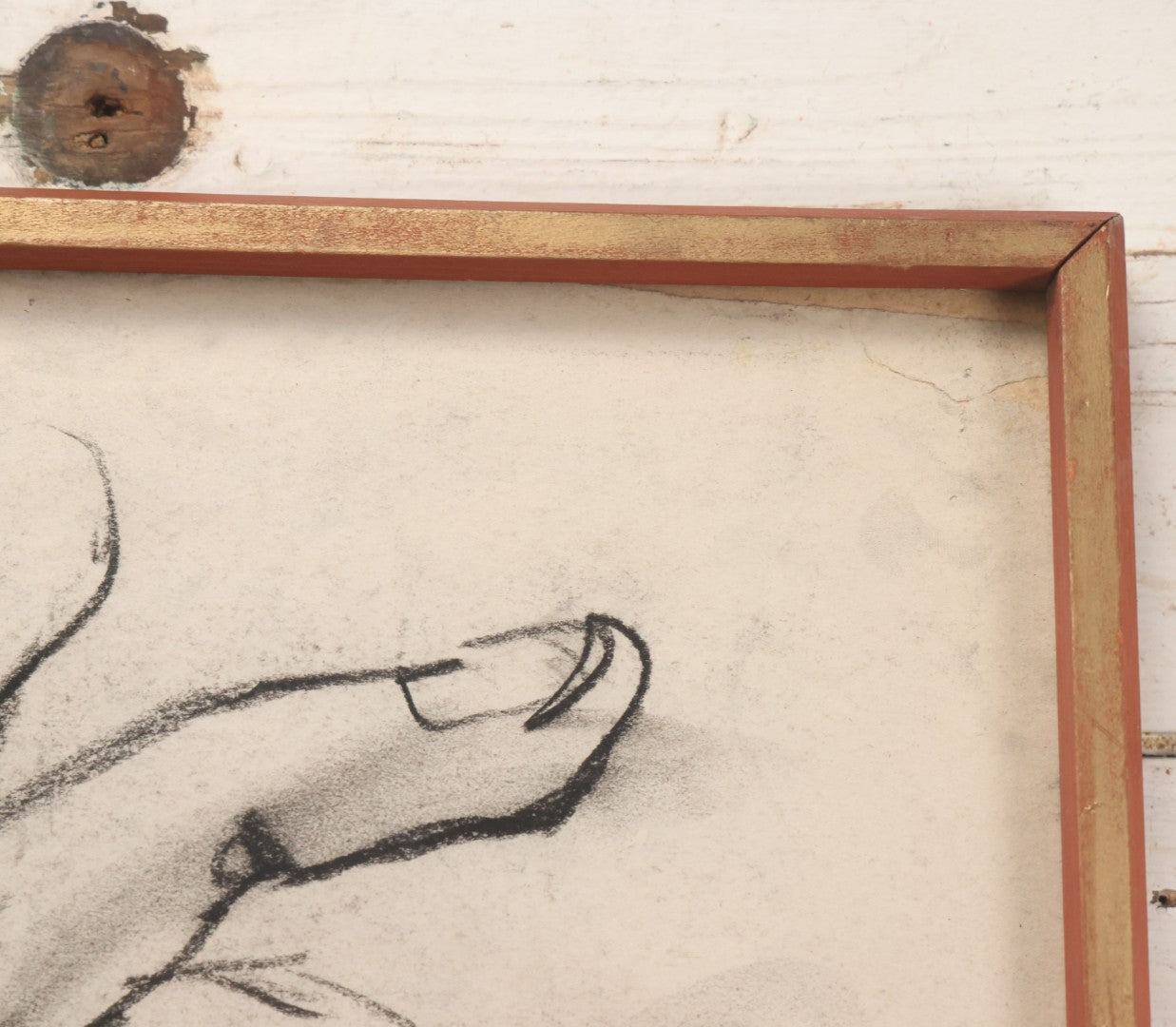 Lot 006 - Vintage Hand-Drawn Academic Anatomical Hand Study, Charcoal On Paper, In Vintage Wood Frame, 18-1/2" x 24-1/2"