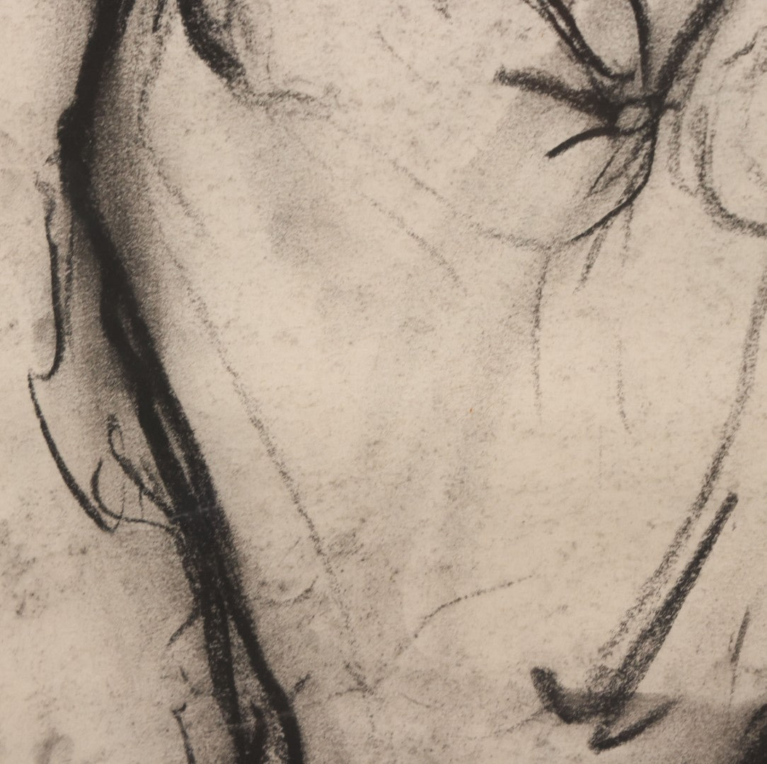 Lot 006 - Vintage Hand-Drawn Academic Anatomical Hand Study, Charcoal On Paper, In Vintage Wood Frame, 18-1/2" x 24-1/2"