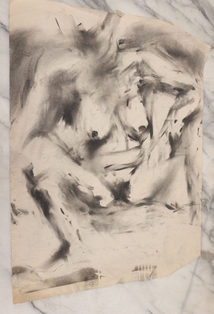 Lot 007 - Grouping Of Eight Hand-Drawn Academic Studies, Charcoal On Paper, Including Modernist Expressionist Face, Views Of Hand, And Nudes, Unframed, 18" x 24" each