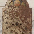 Lot 008 - Antique Hand-Painted Clock Dial By James Osborne, Birmingham, England, With Rolling Moon Phase Dial Featuring Moon Man, Landscape, And Ship Paintings, Clock Face Badly Worn, Includes Original Clock Works, Front 12-1/8" x 17-1/8"